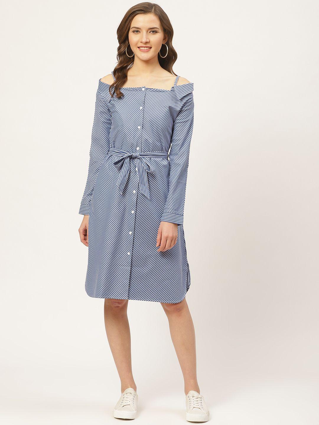 style quotient women blue & white striped a-line shirt dress