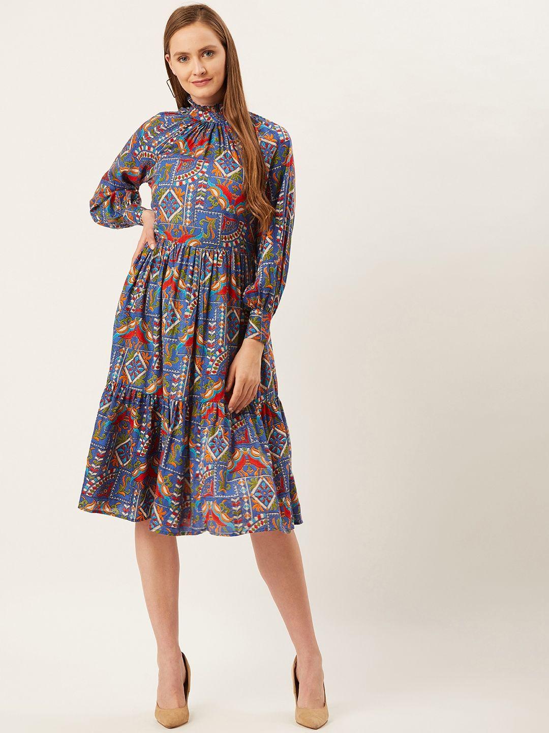 alsace lorraine paris women blue & red printed tiered a-line dress