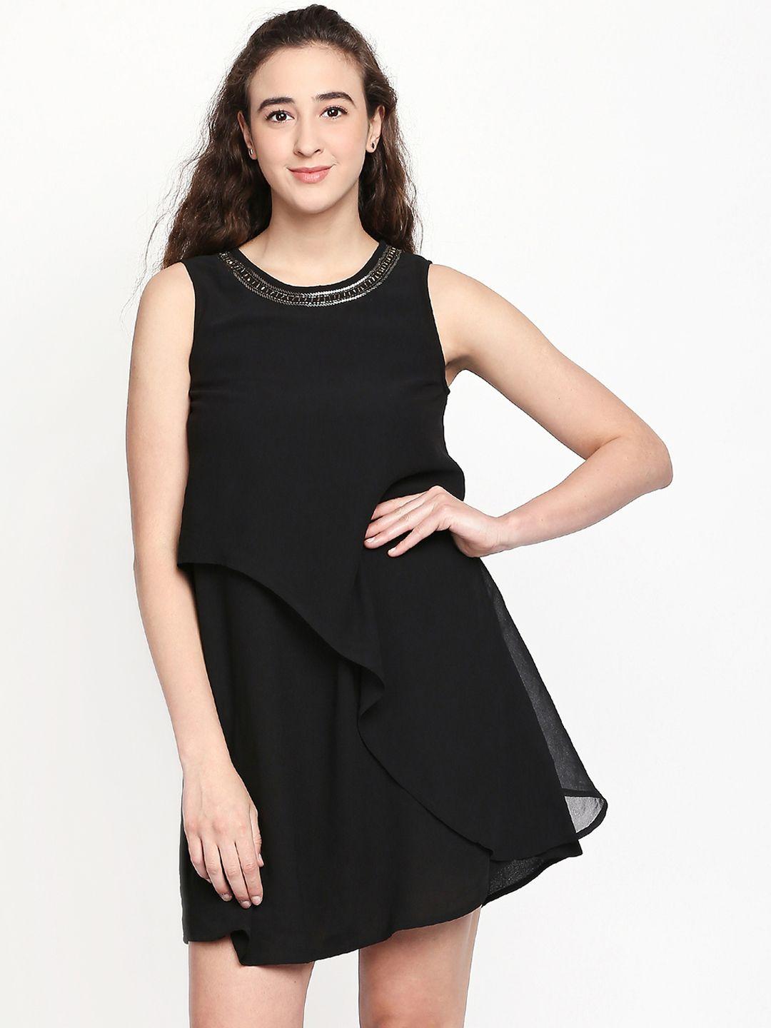 forever glam by pantaloons women black embellished layered a-line dress