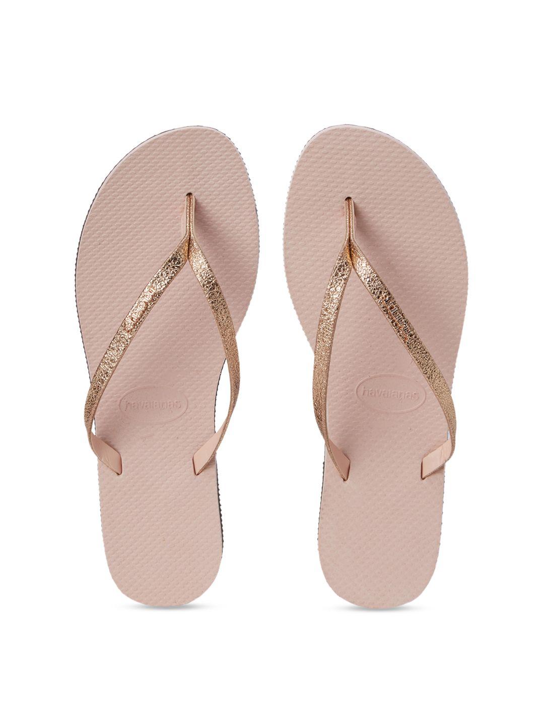 havaianas women rose gold-coloured solid thong flip-flops