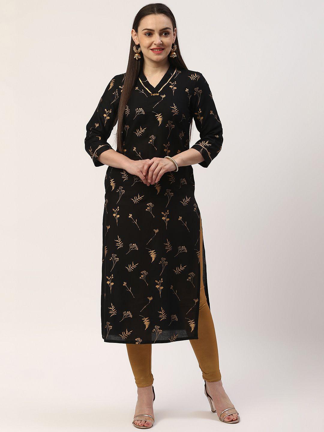 zizo by namrata bajaj women black & golden printed straight kurta