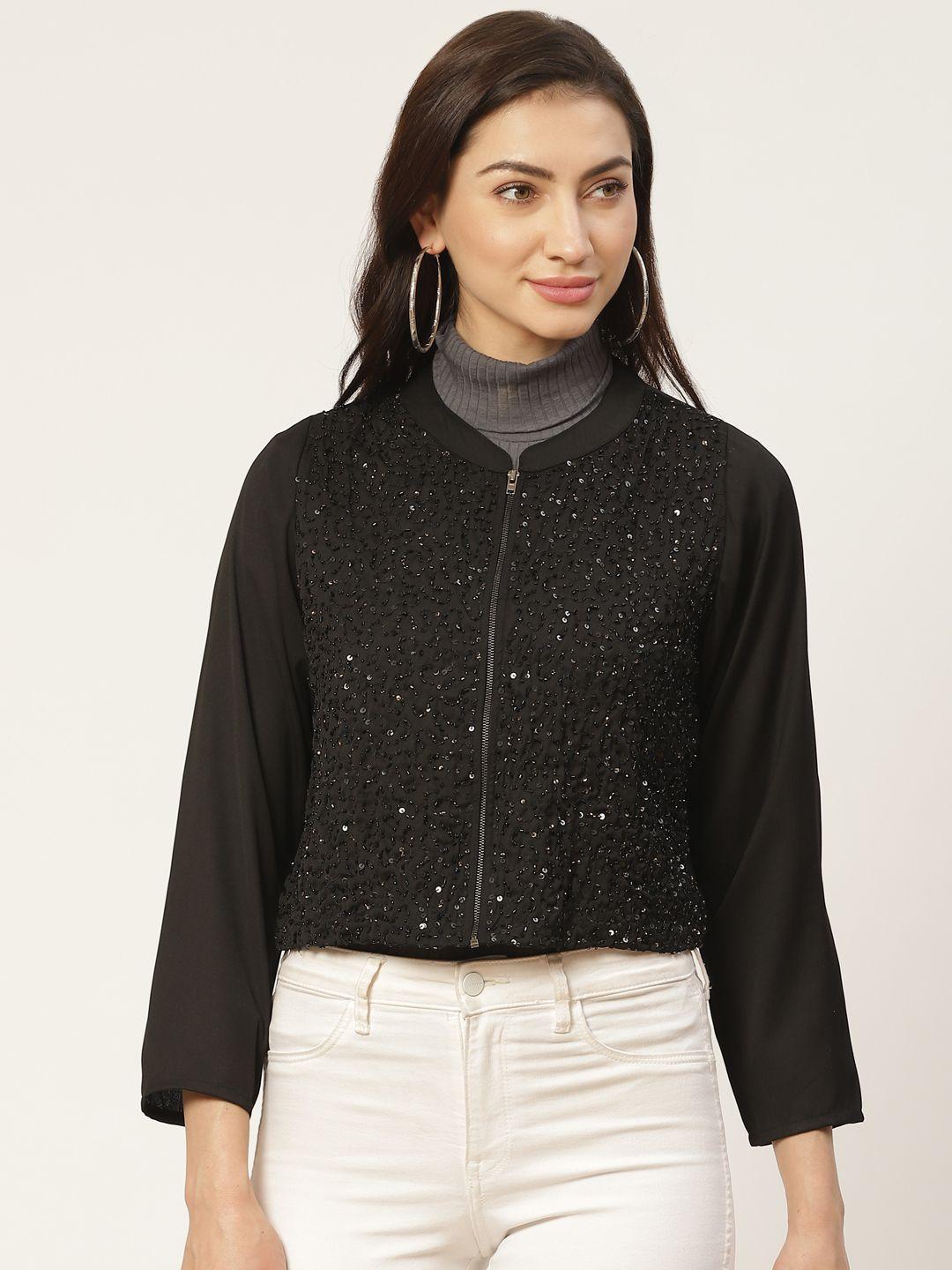 antheaa women black embellished tailored jacket