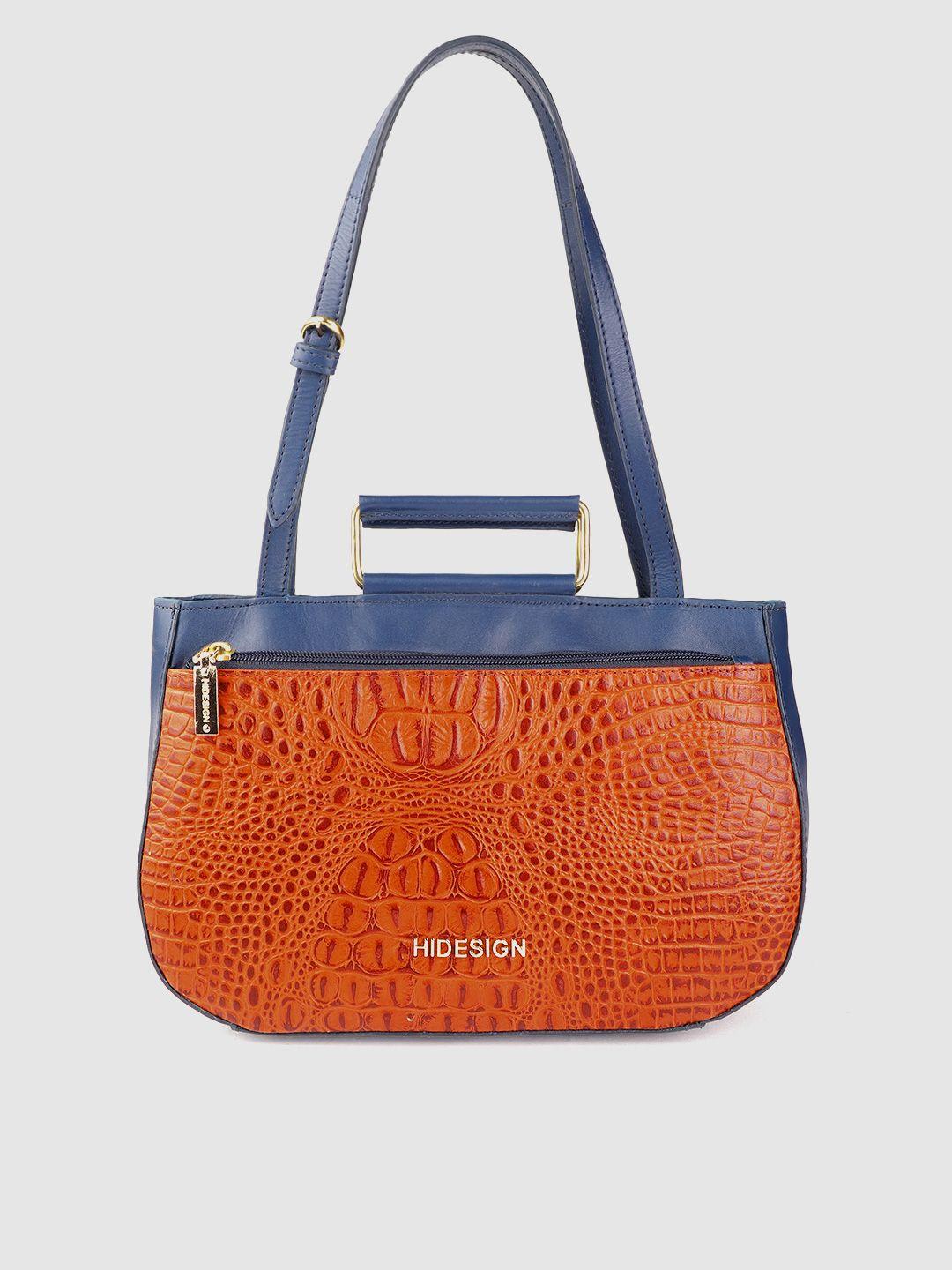 hidesign orange & blue croc textured leather structured shoulder bag