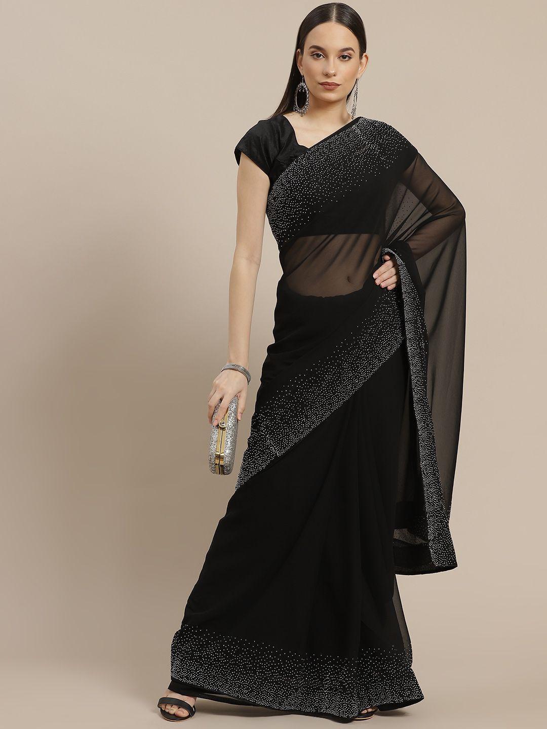 anouk black stone detail border saree