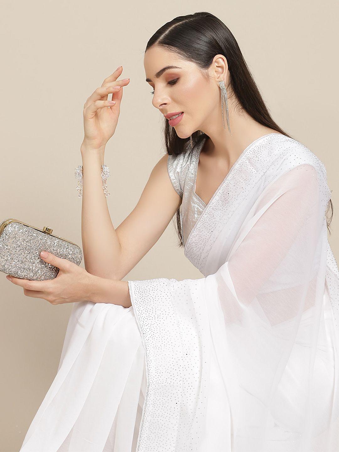 anouk white embellished border saree