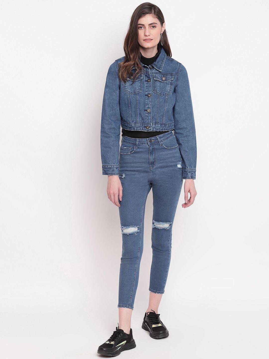 belliskey women blue crop denim jacket