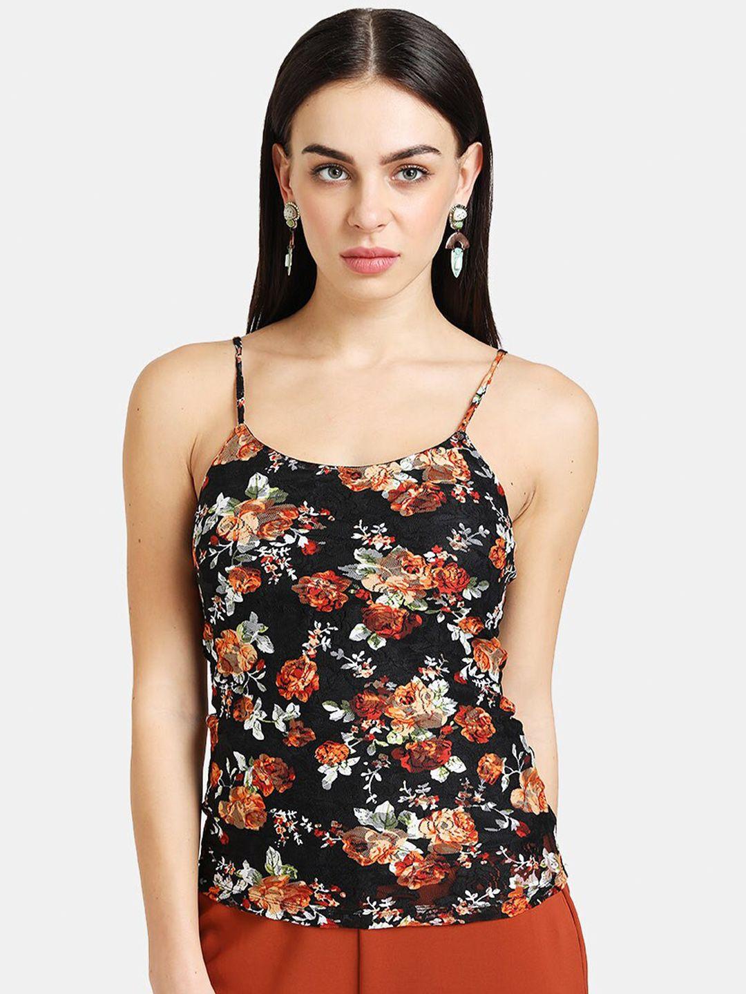 kazo black floral regular top