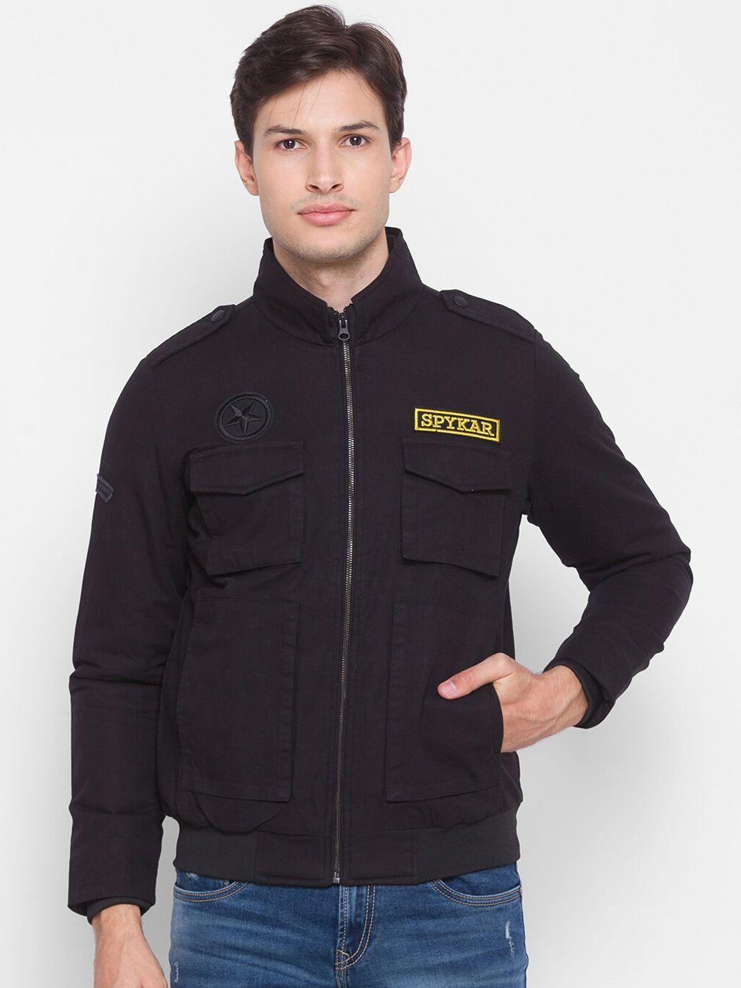 spykar men black cotton bomber jacket