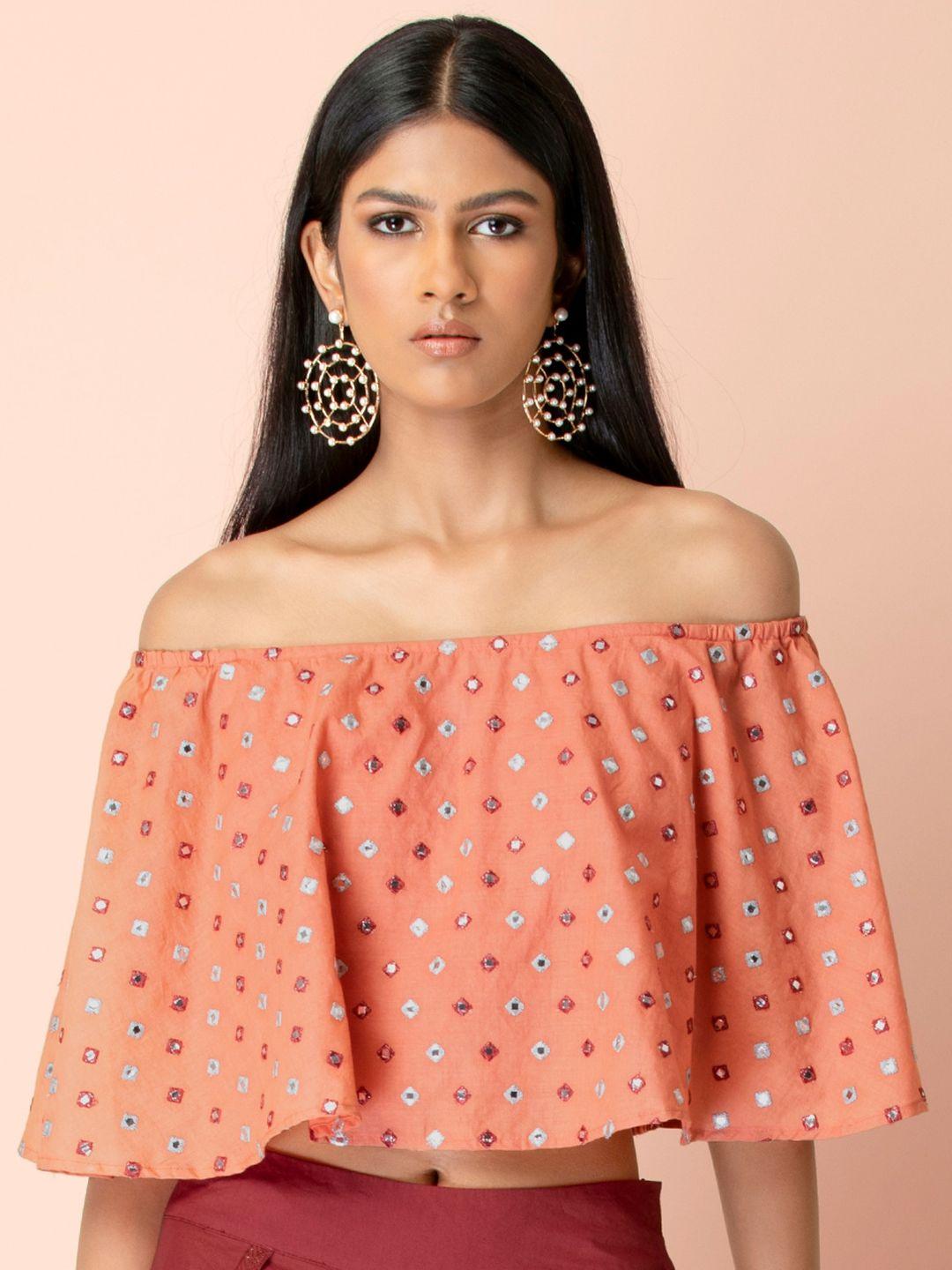 indya peach mirror off shoulder top