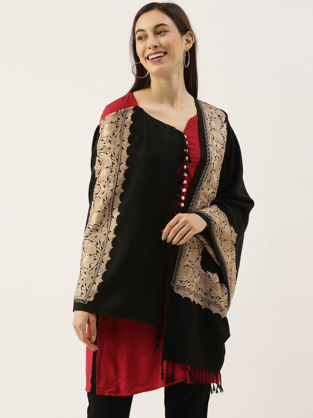 pashmoda women black & silver embroidered shawl