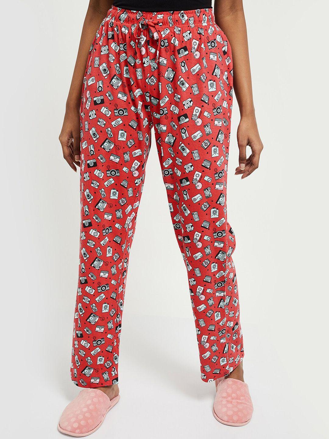 max women red printed lounge pants