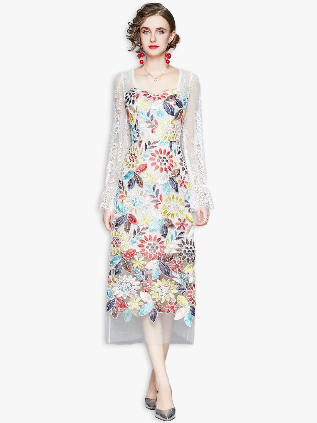 jc collection white floral embroidered a-line midi dress