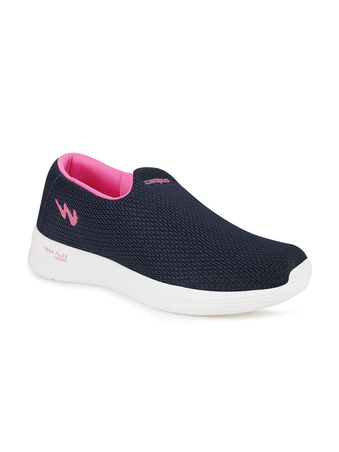 campus women navy blue mesh walking shoes