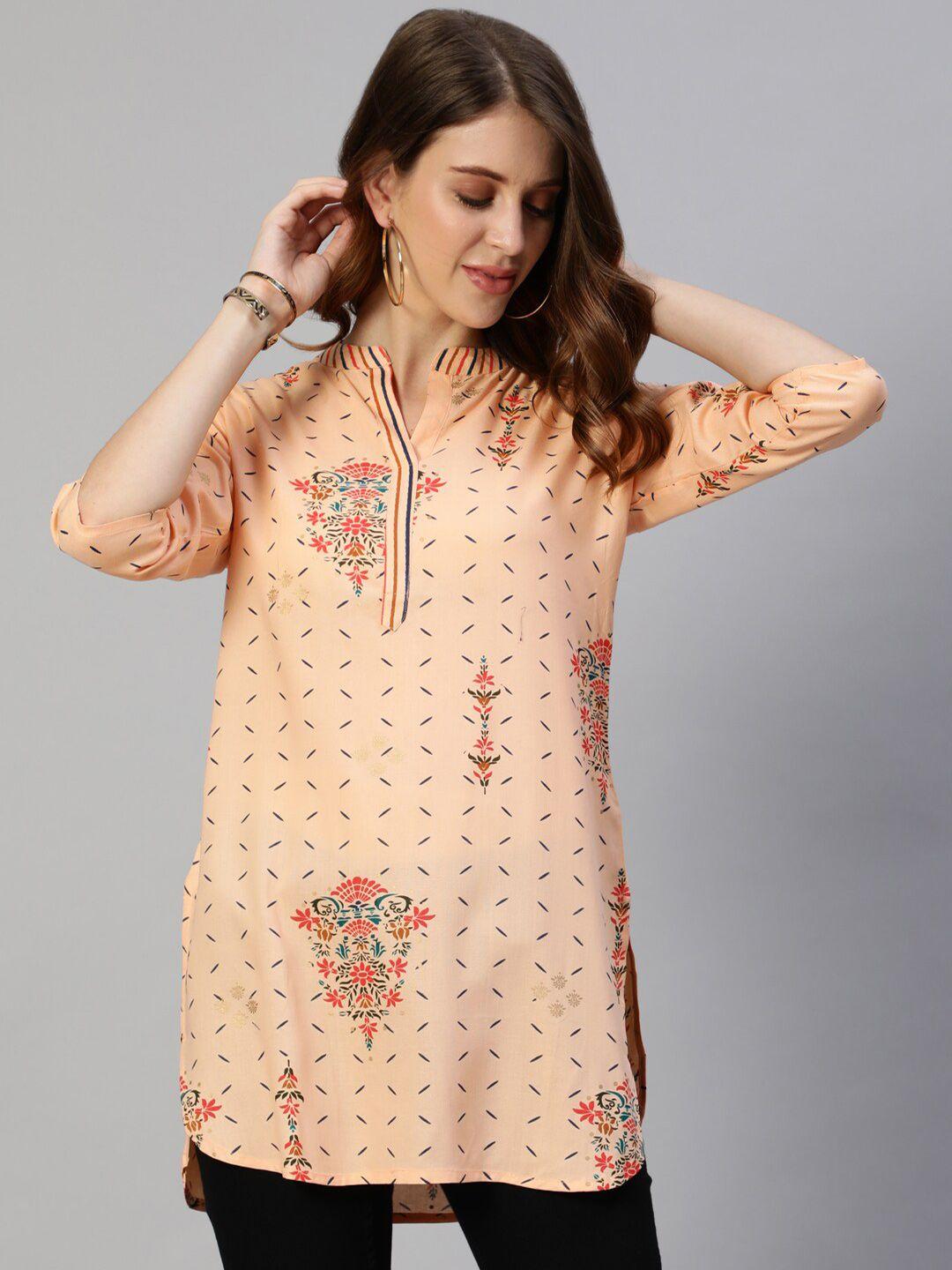 anubhutee peach-coloured & blue floral printed kurti