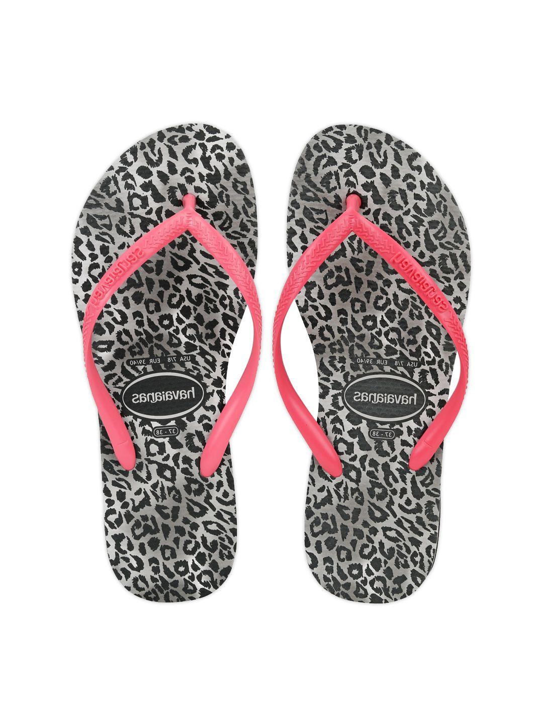 havaianas women grey & pink printed rubber thong flip-flops