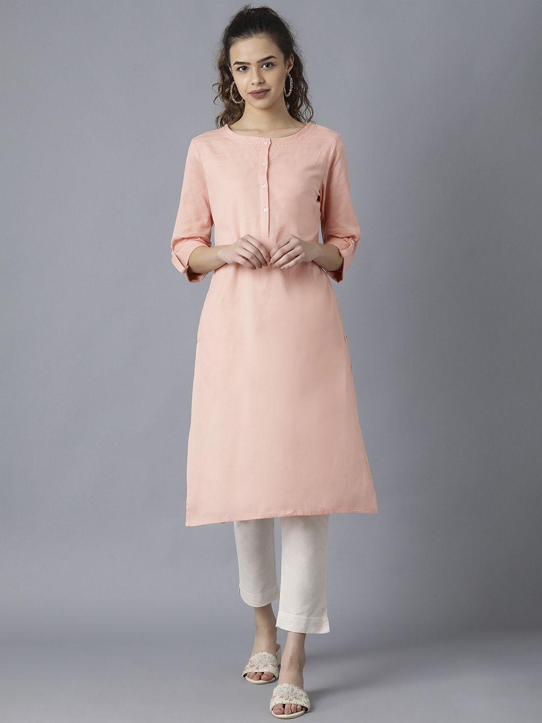 w women pink & white kurta