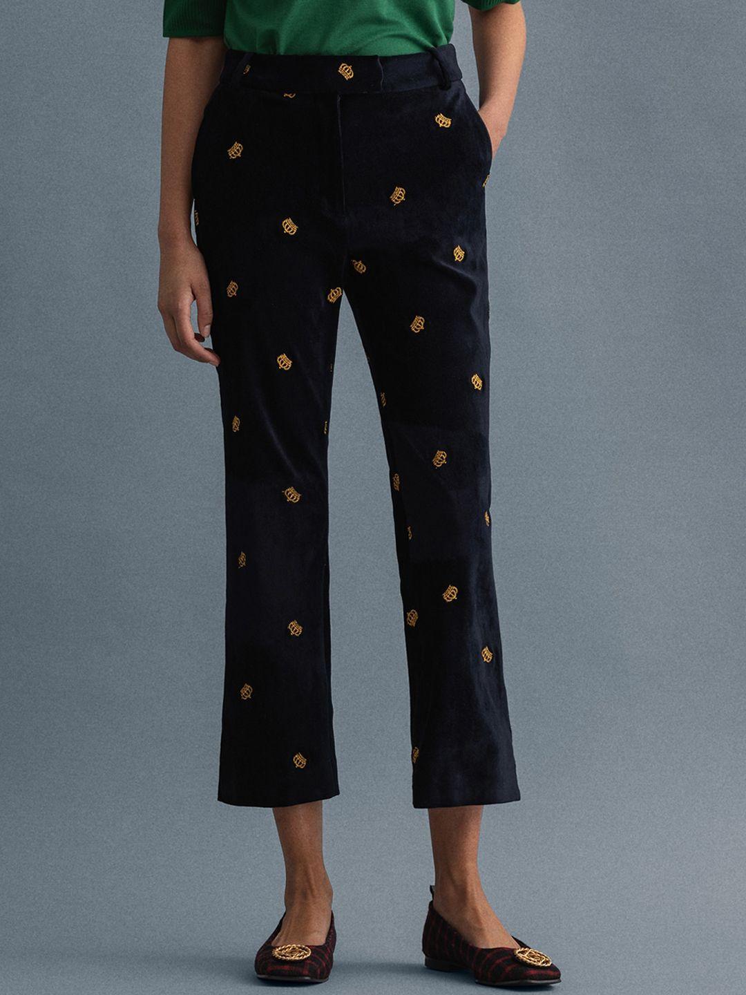 gant women blue embroidered trousers