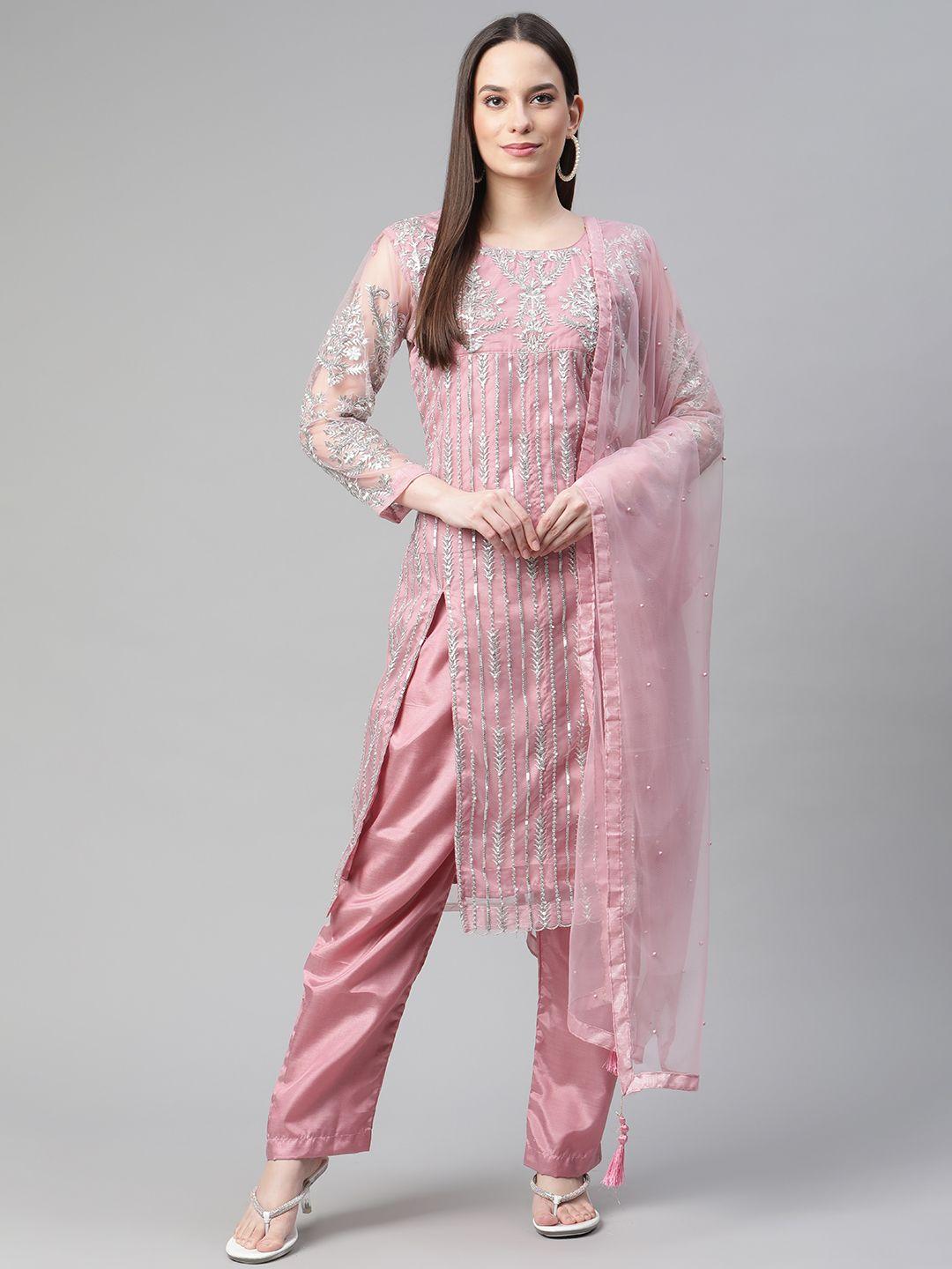 readiprint fashions pink embroidered unstitched dress material