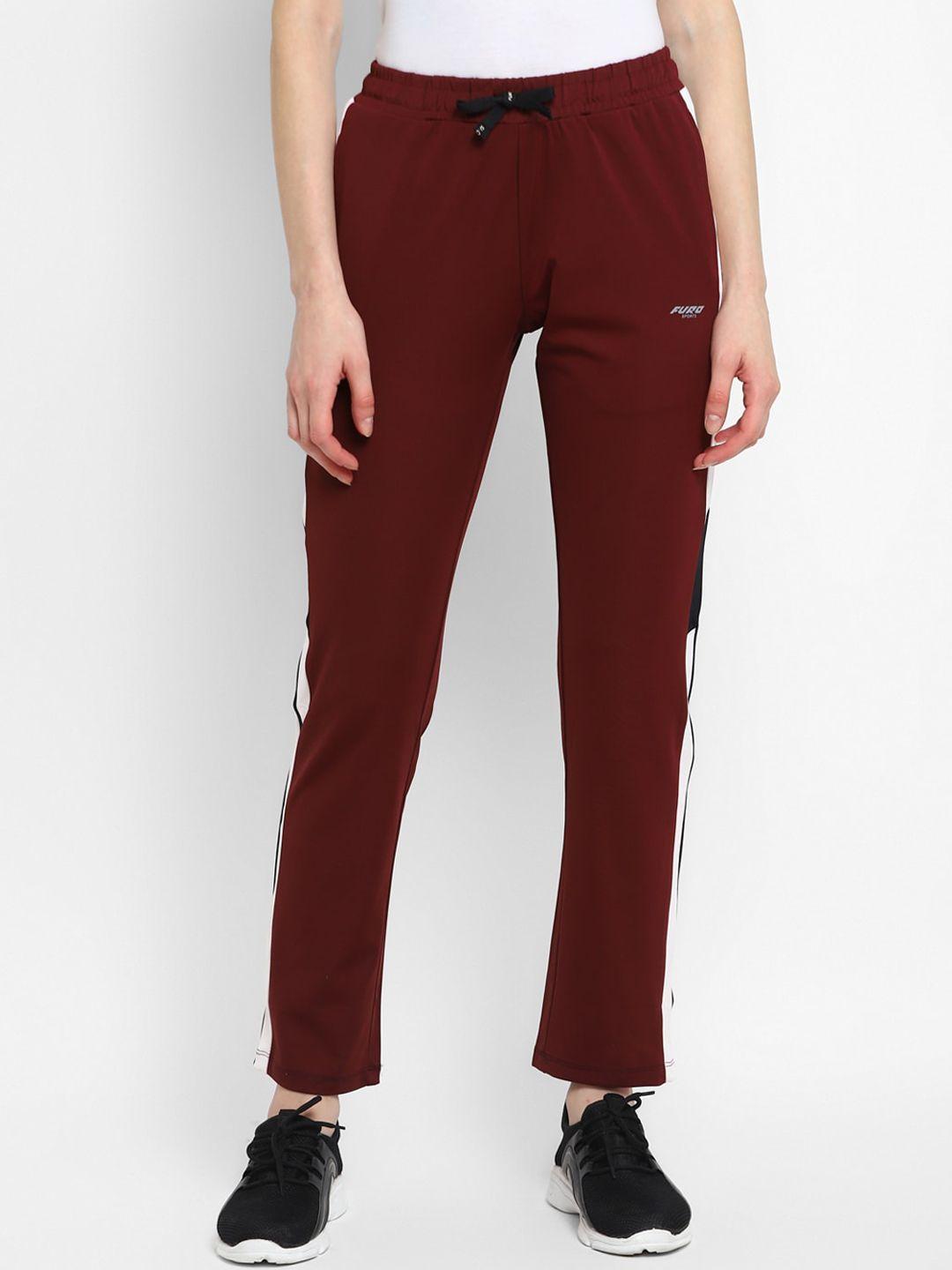 furo by red chief women maroon & white solid track pants