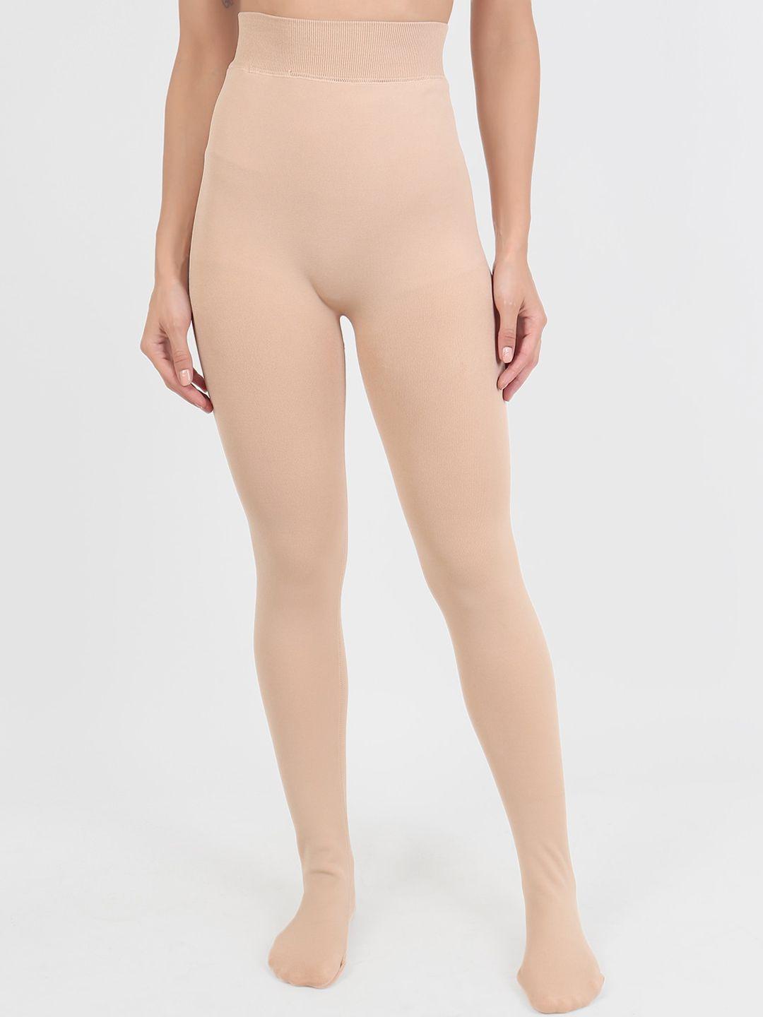 lebami women beige solid thermal stockings