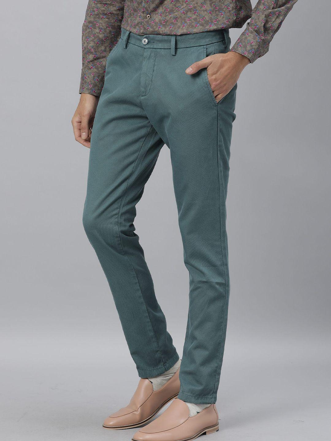 rare rabbit men turquoise blue striped slim fit regular trousers