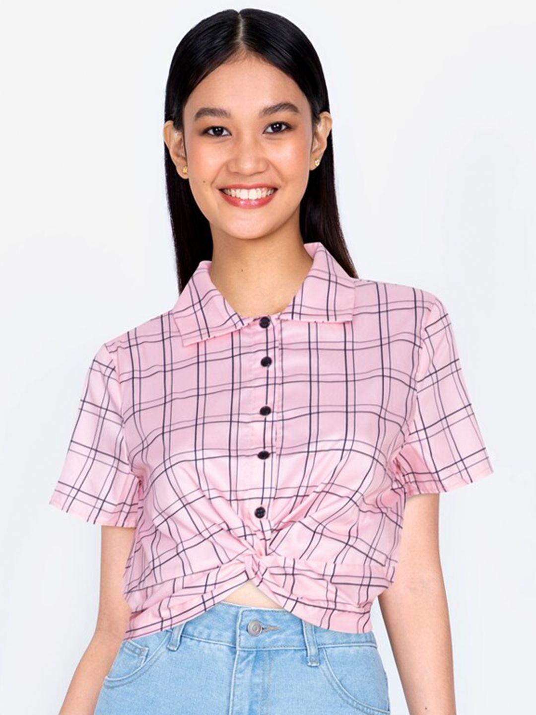 zalora basics women multicoloured checked mandarin collar shirt style top