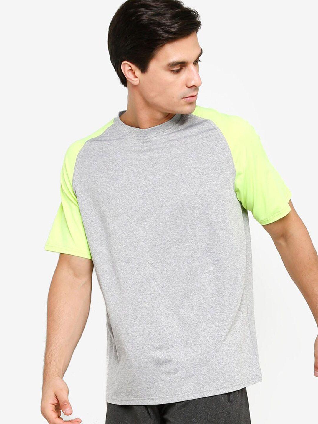 zalora active men grey & fluorescent green reflective line sports t-shirt