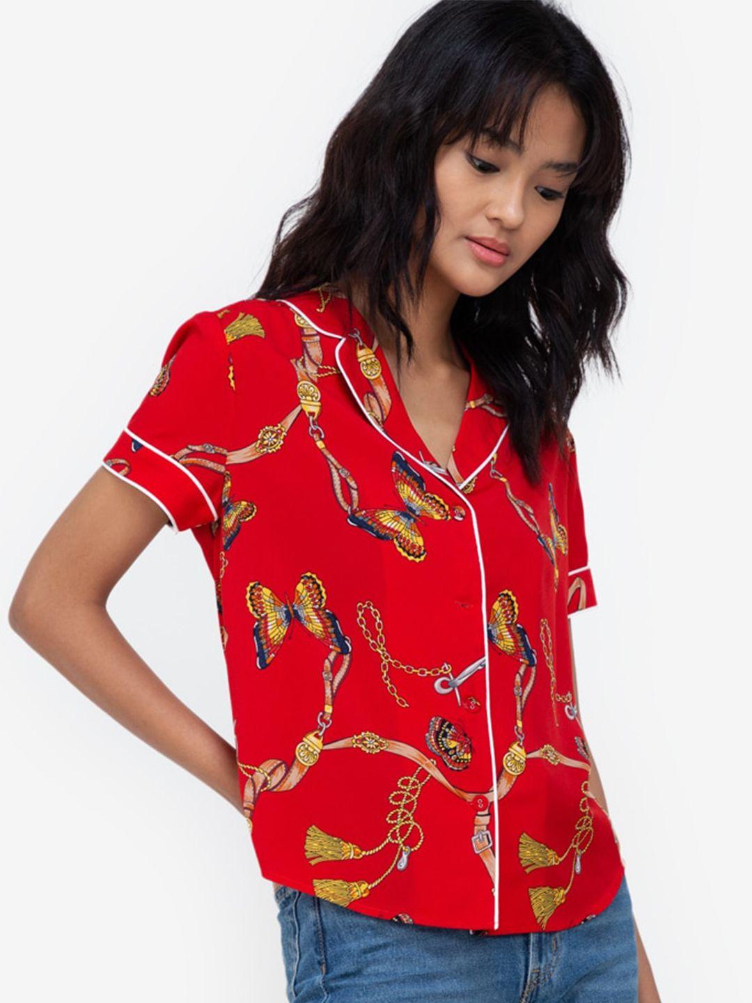 zalora basics women red printed shirt style top