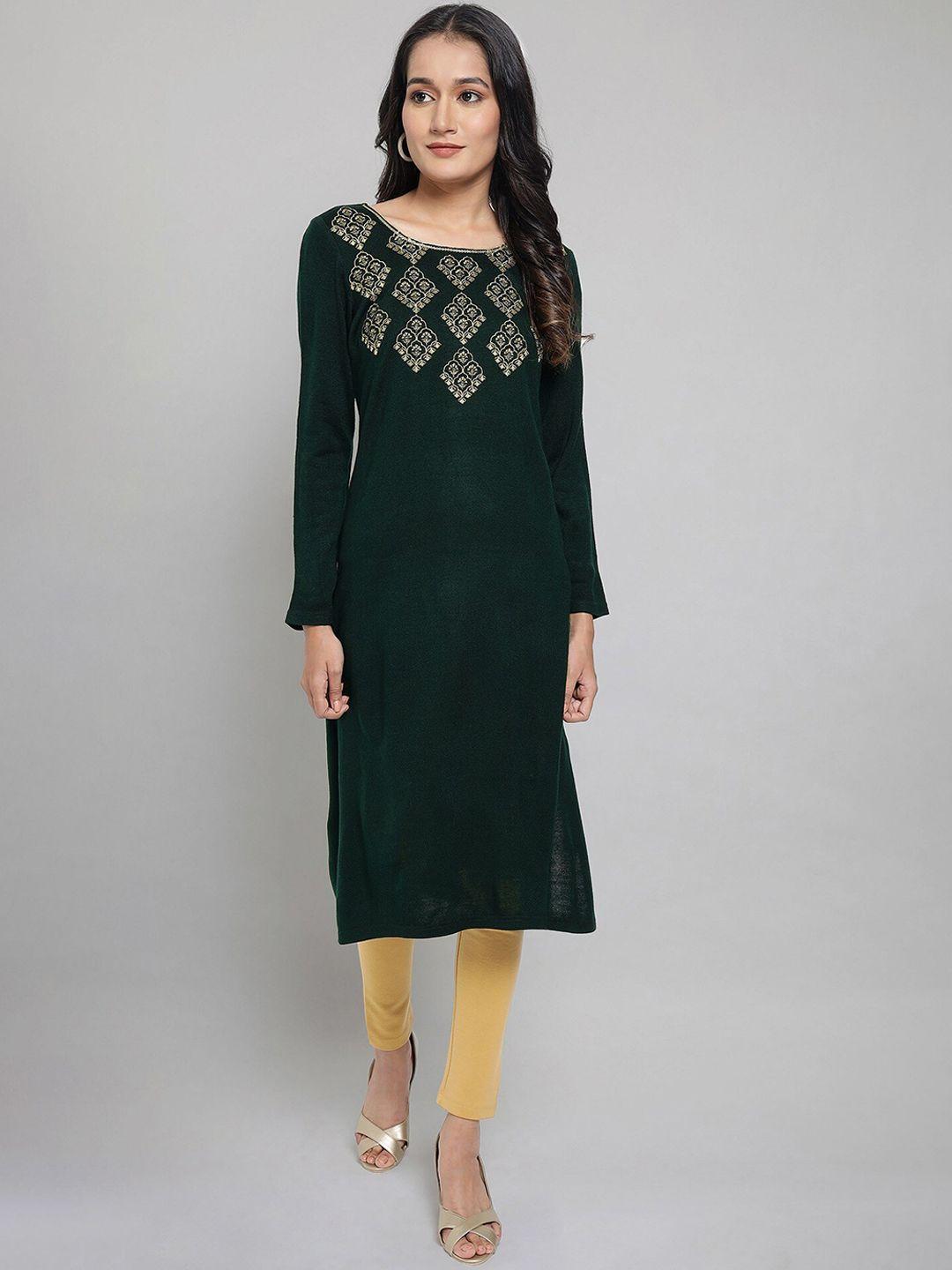 aurelia women green ethnic motifs printed kurta