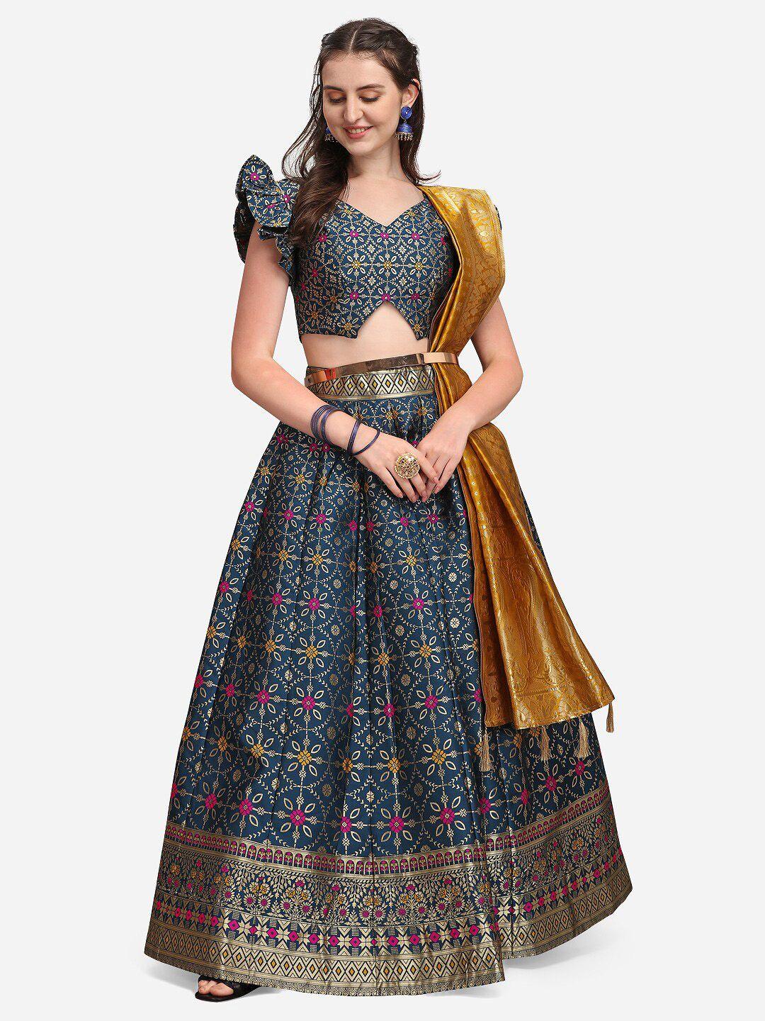 purvaja teal & red embellished ready to wear lehenga & unstitched blouse with dupatta