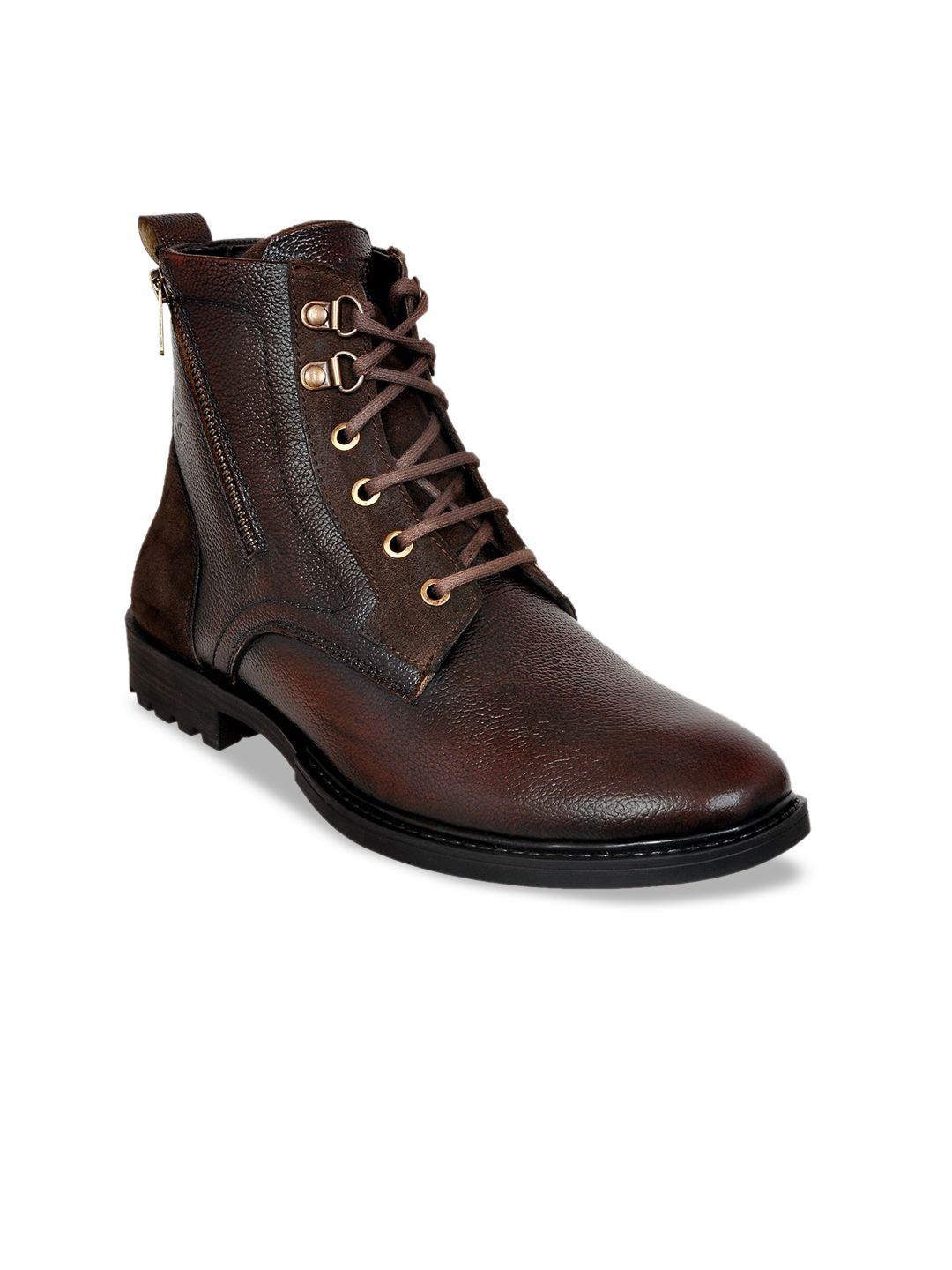 allen cooper men brown textured leather high-top flat boots