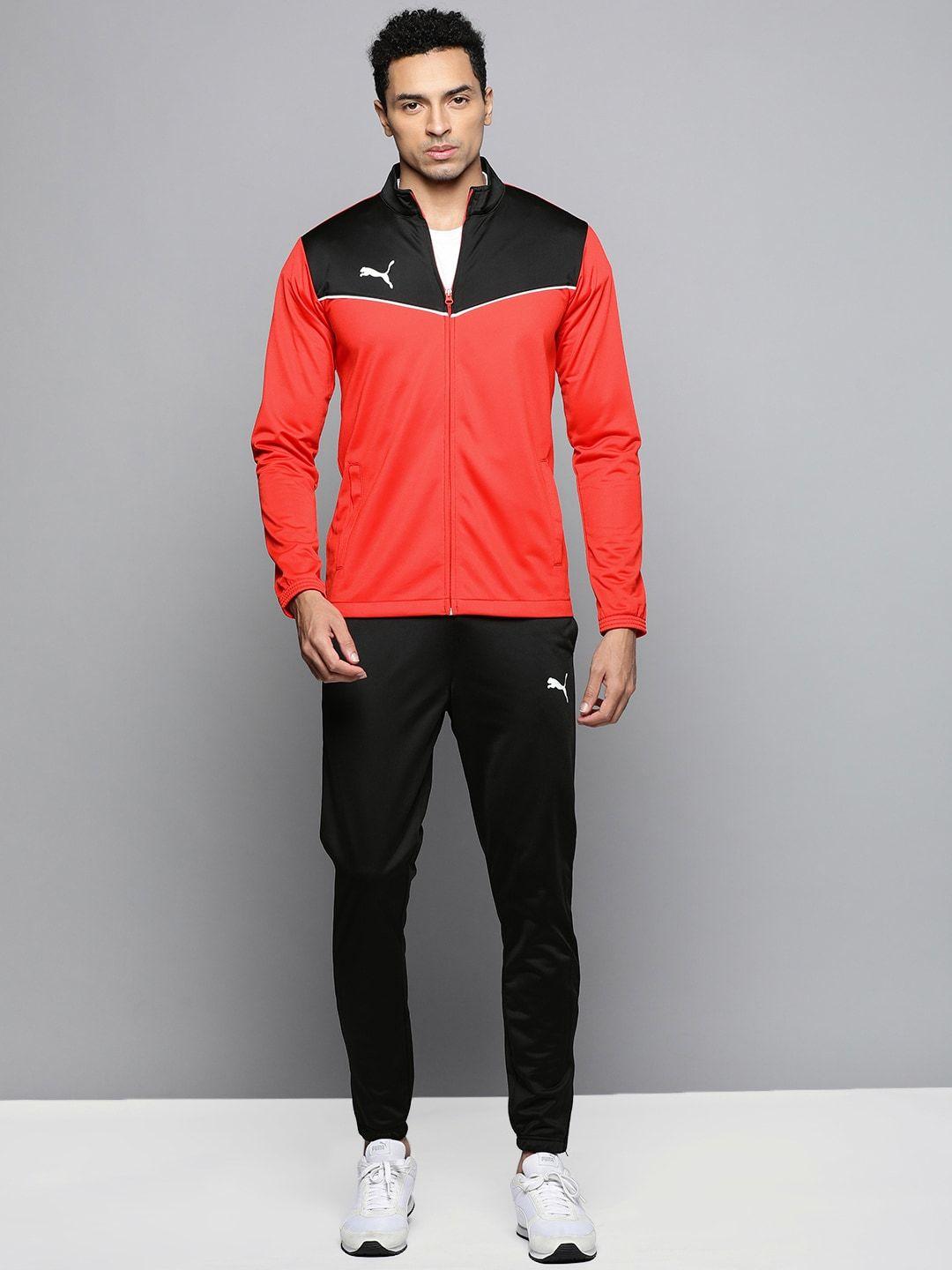 puma men red & black colourblocked individualrise football tracksuit