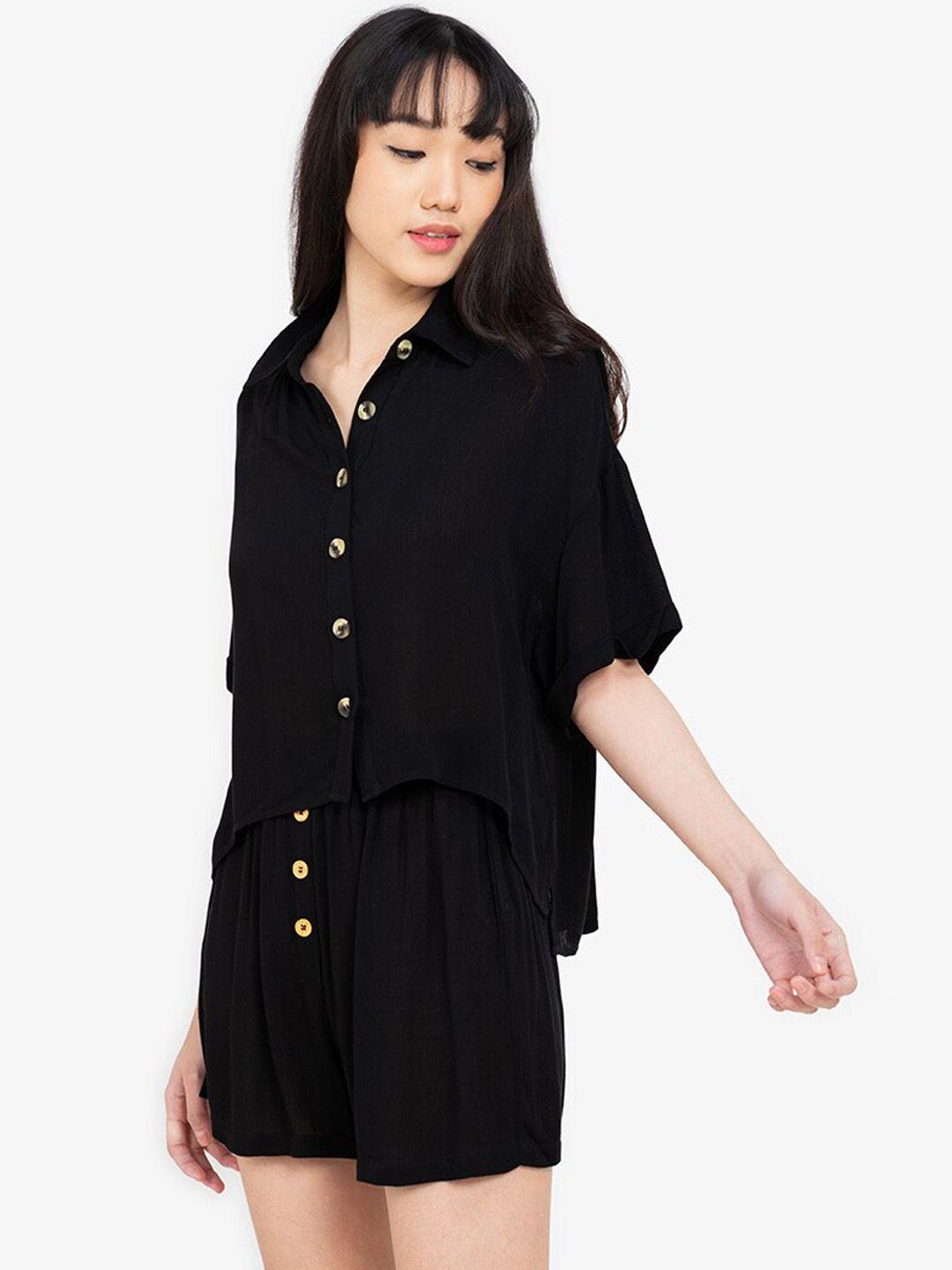 zalora basics women black casual shirt