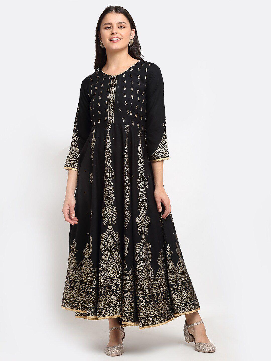 lovely lady navy blue ethnic motifs  maxi dress