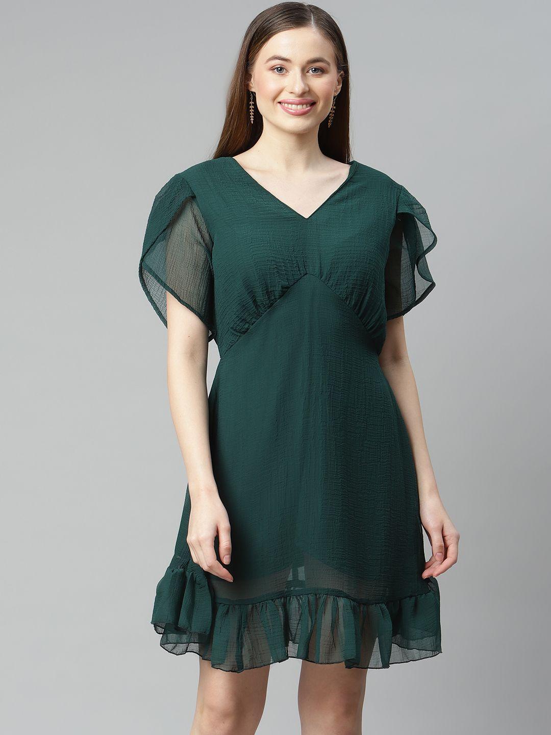 pluss green solid a-line dress