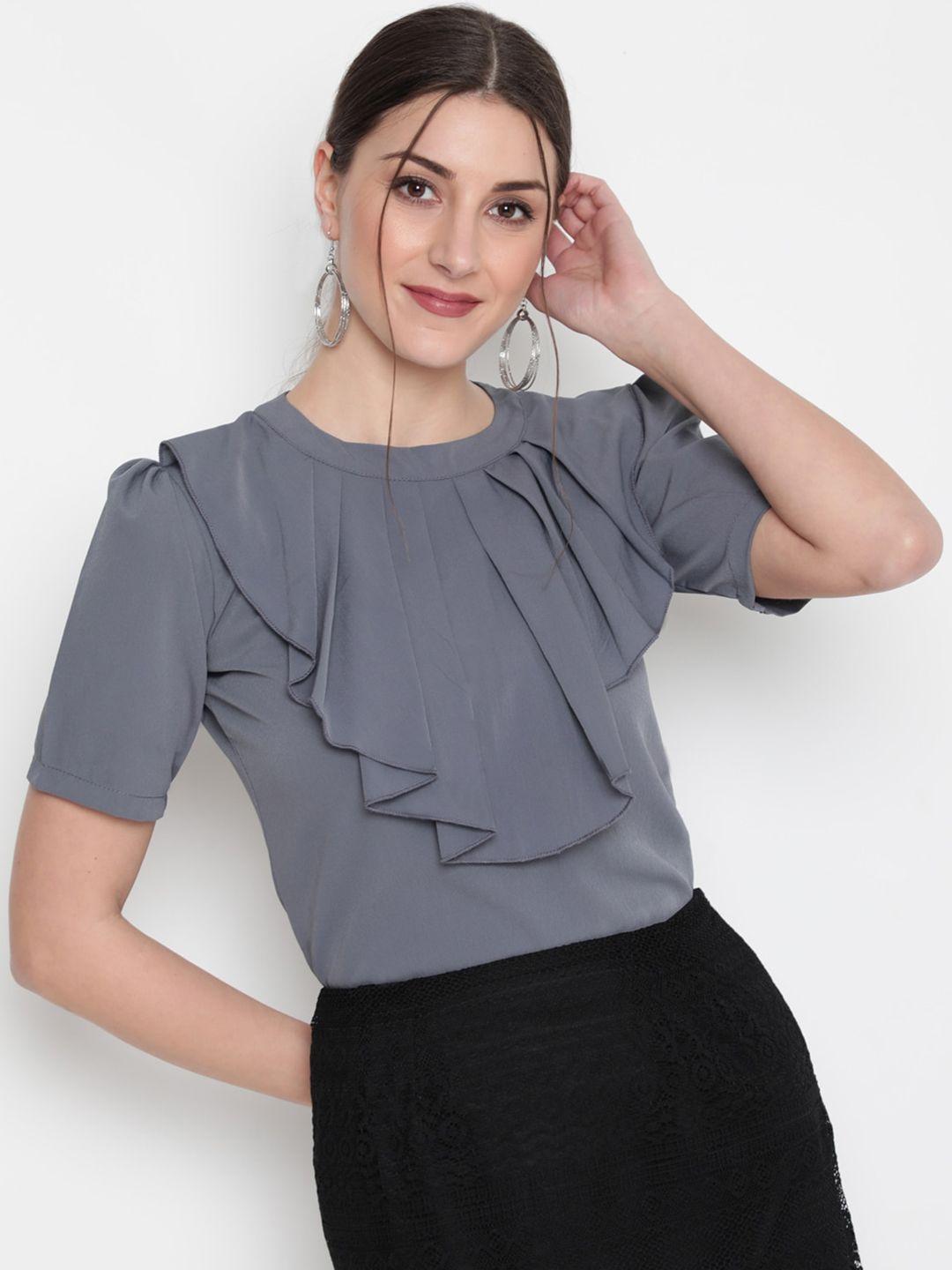 akimia grey ruffles crepe top