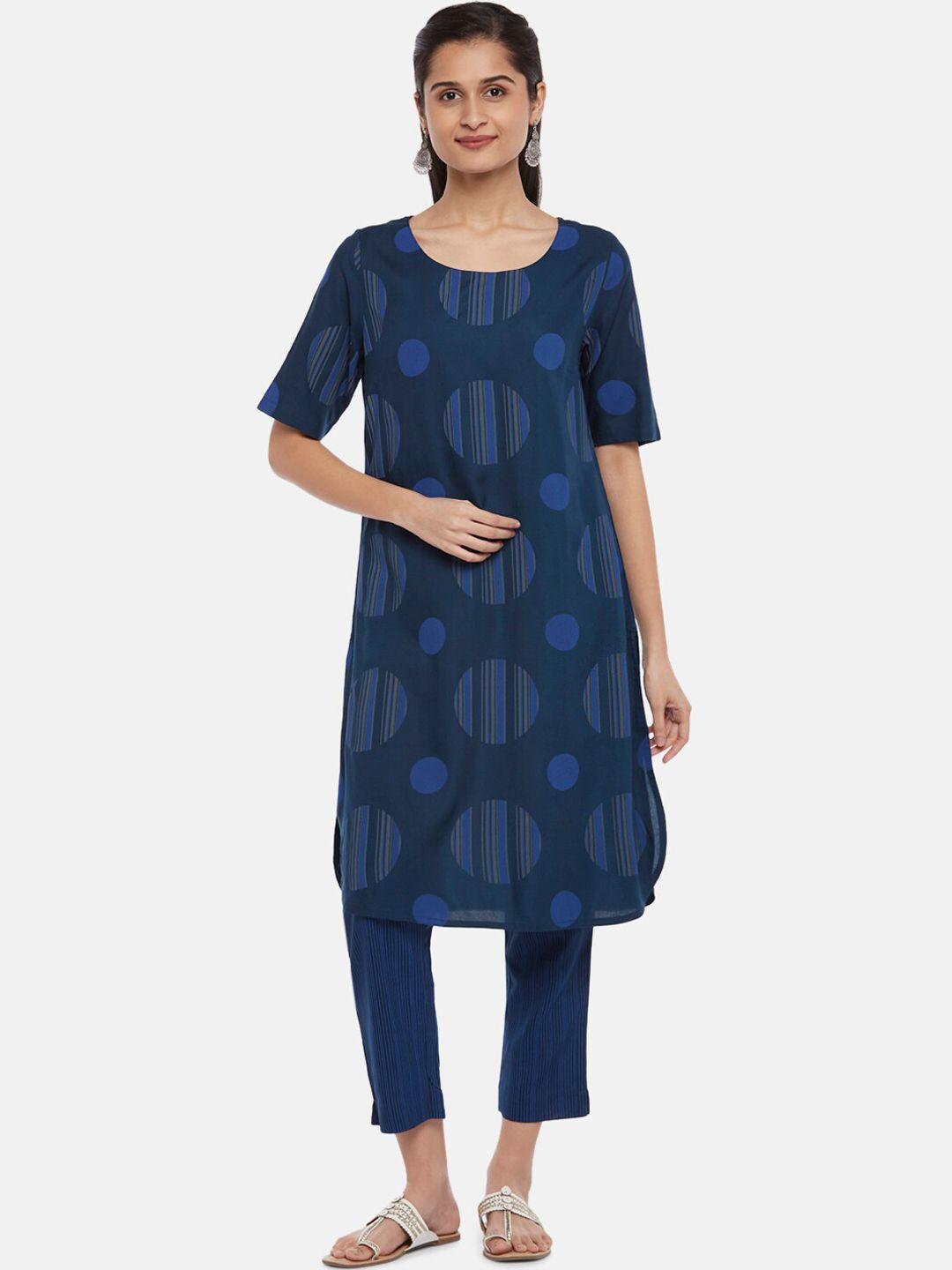 rangmanch by pantaloons women navy blue printed kurti with trousers