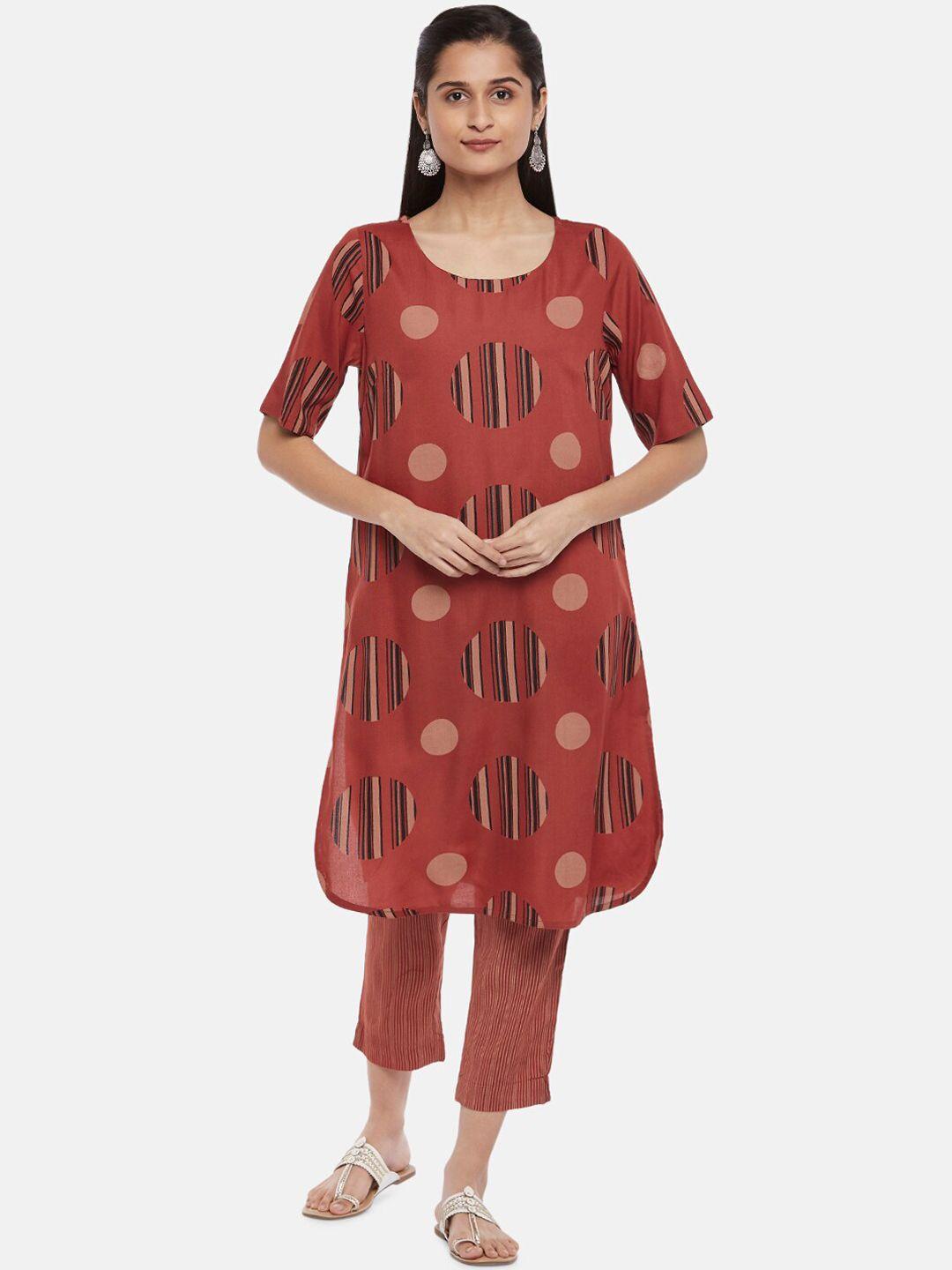 rangmanch by pantaloons women rust printed kurti set