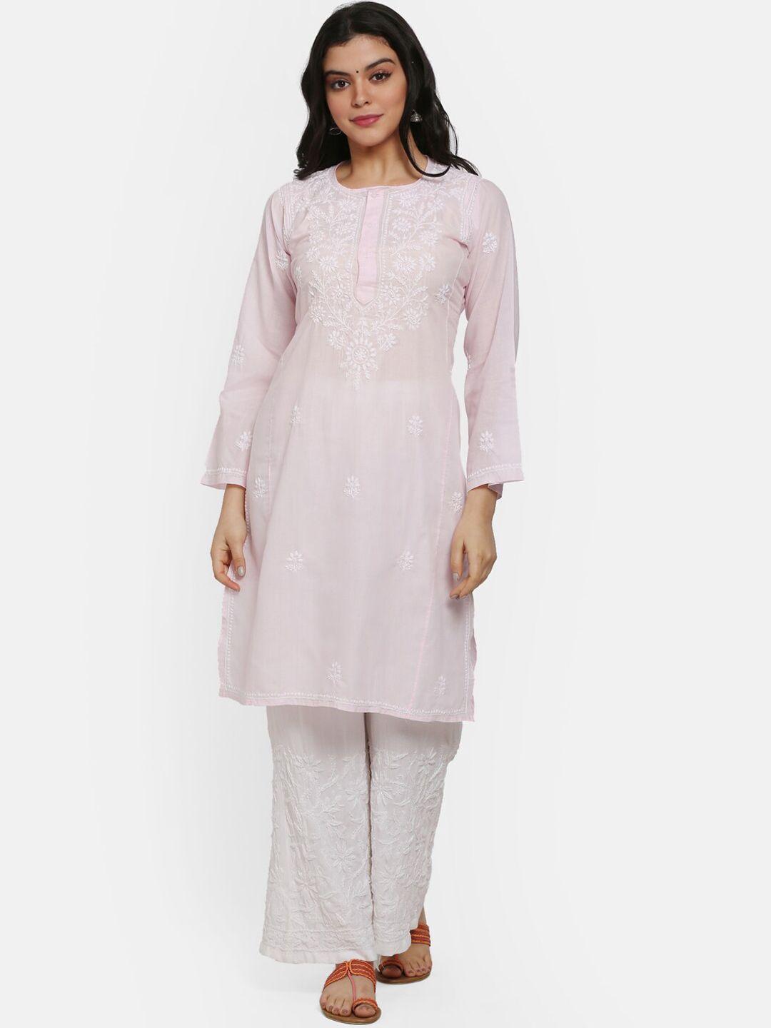 paramount chikan women pink flared sleeves pastels kurta