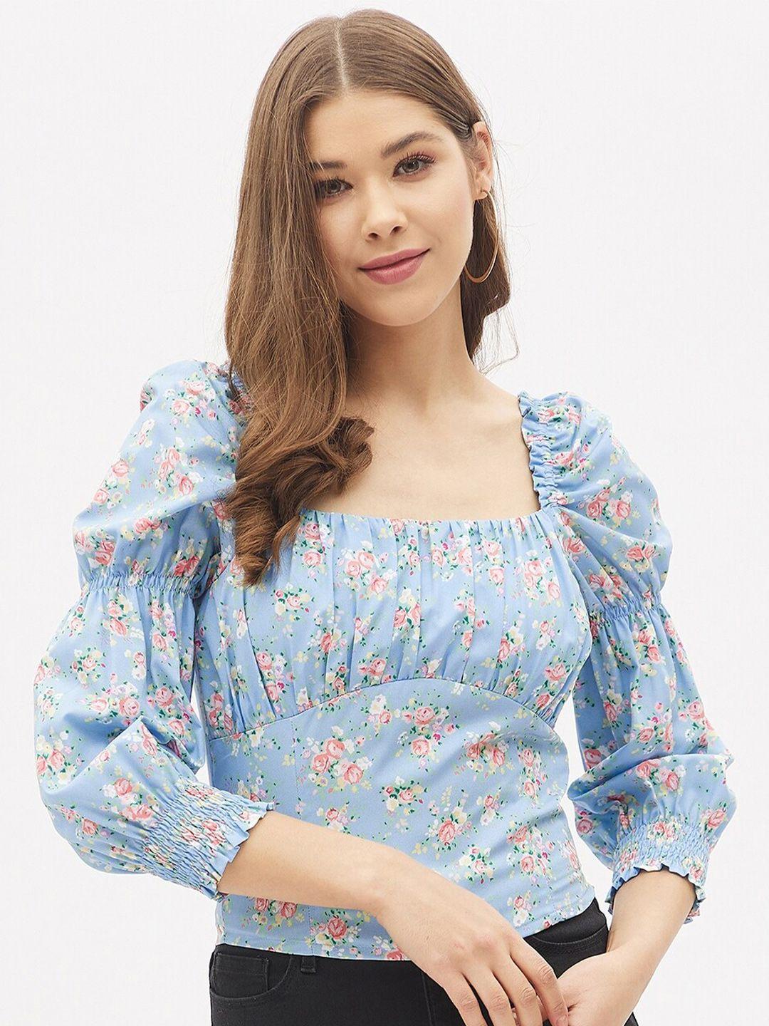 harpa blue & pink floral print crepe top