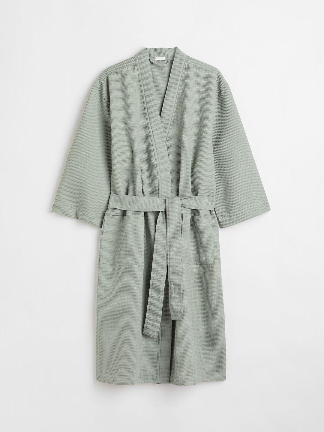 h&m women mint green waffled dressing gown