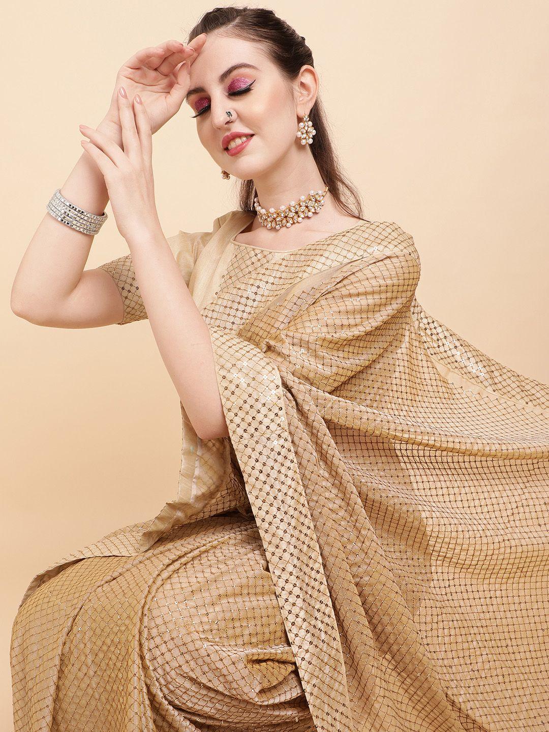 sangria gold-toned embellished sequinned silk blend saree