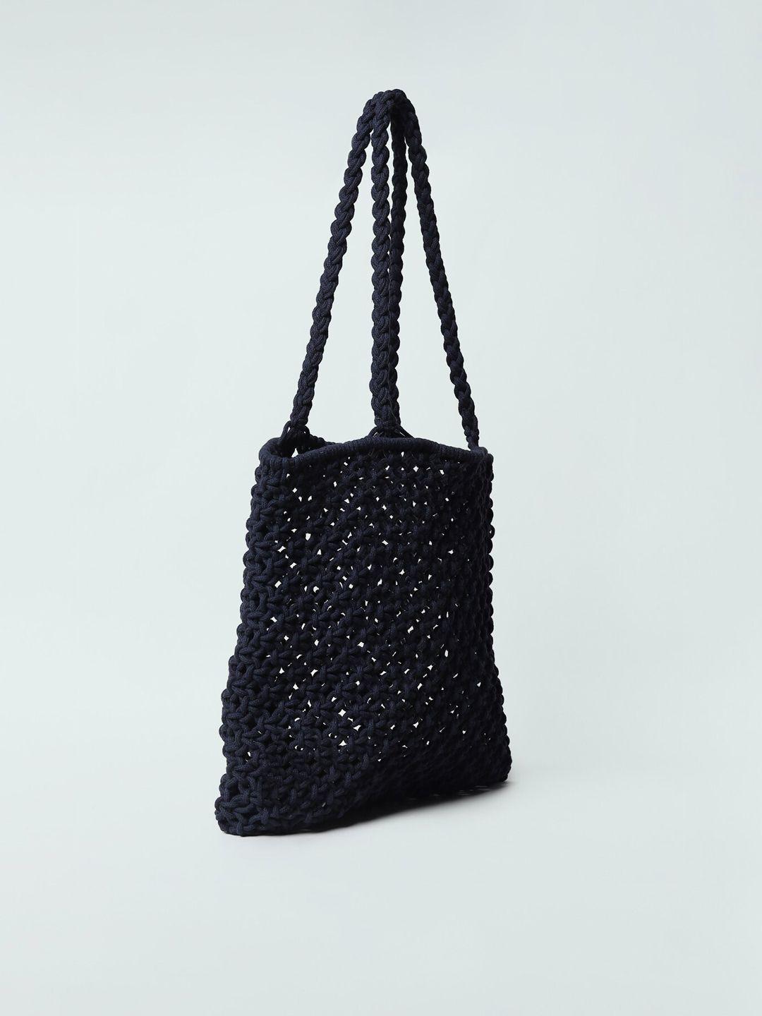 only navy blue self design shoulder bag