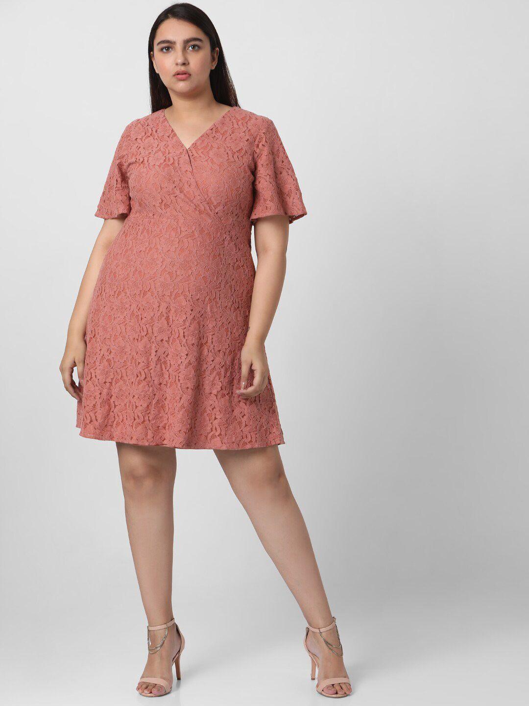 vero moda curve women rose self-design a-line dress