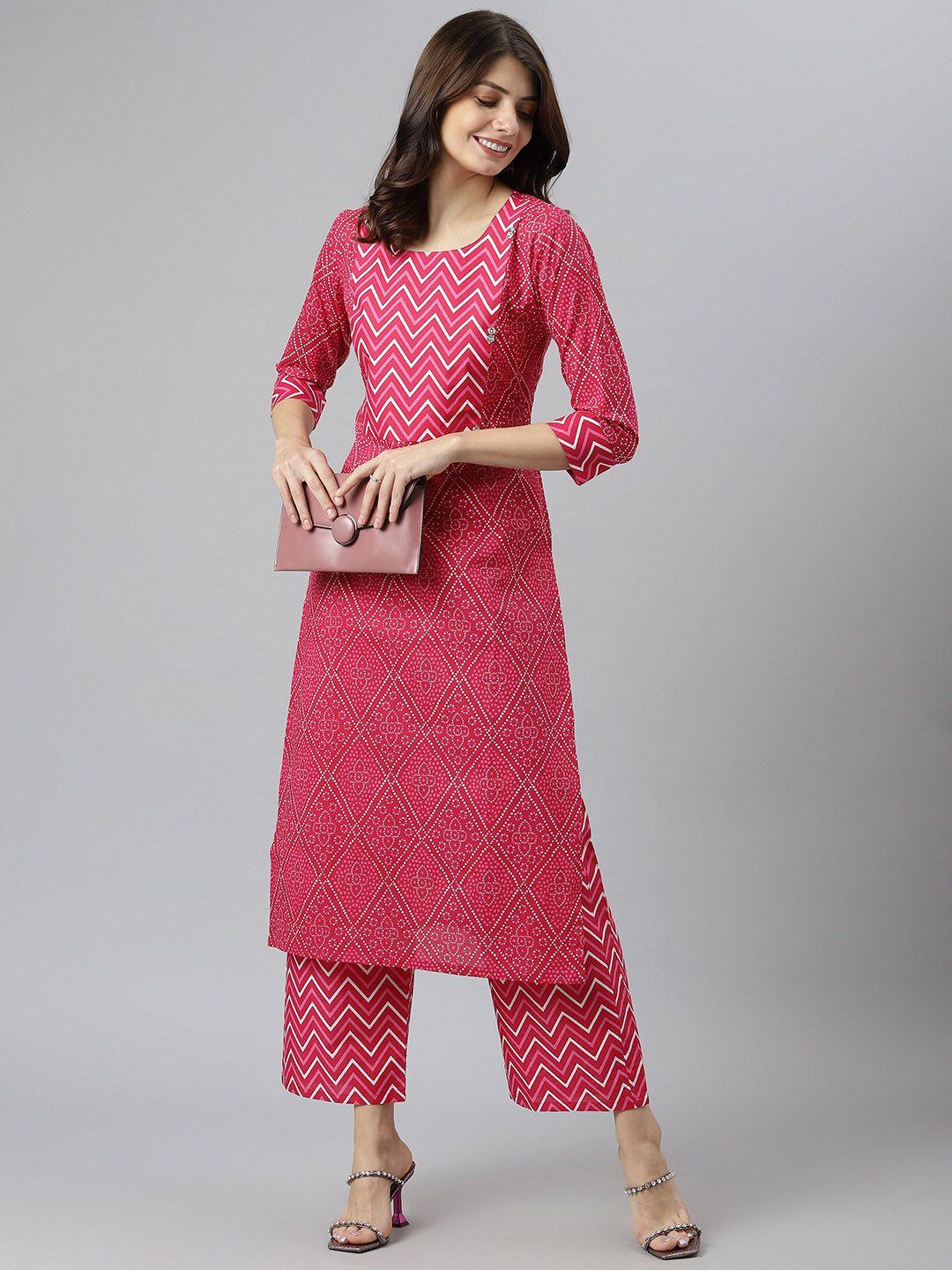 kalini women pink printed kurta with palazzos