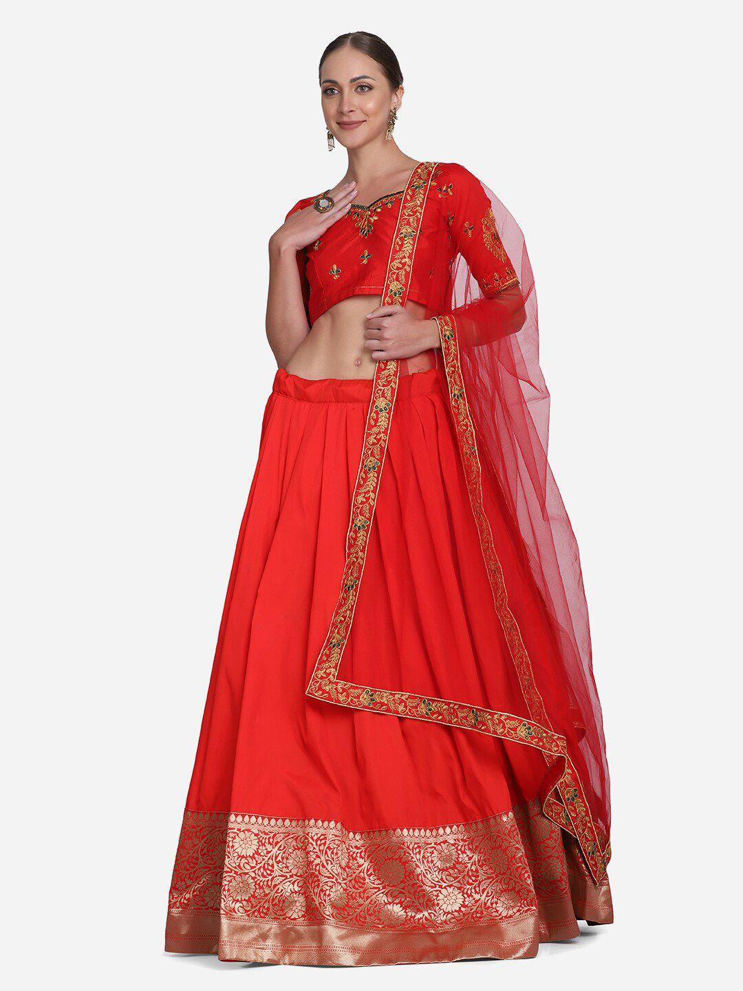 warthy ent women red semi stitched embroidered art silk lehenga choli