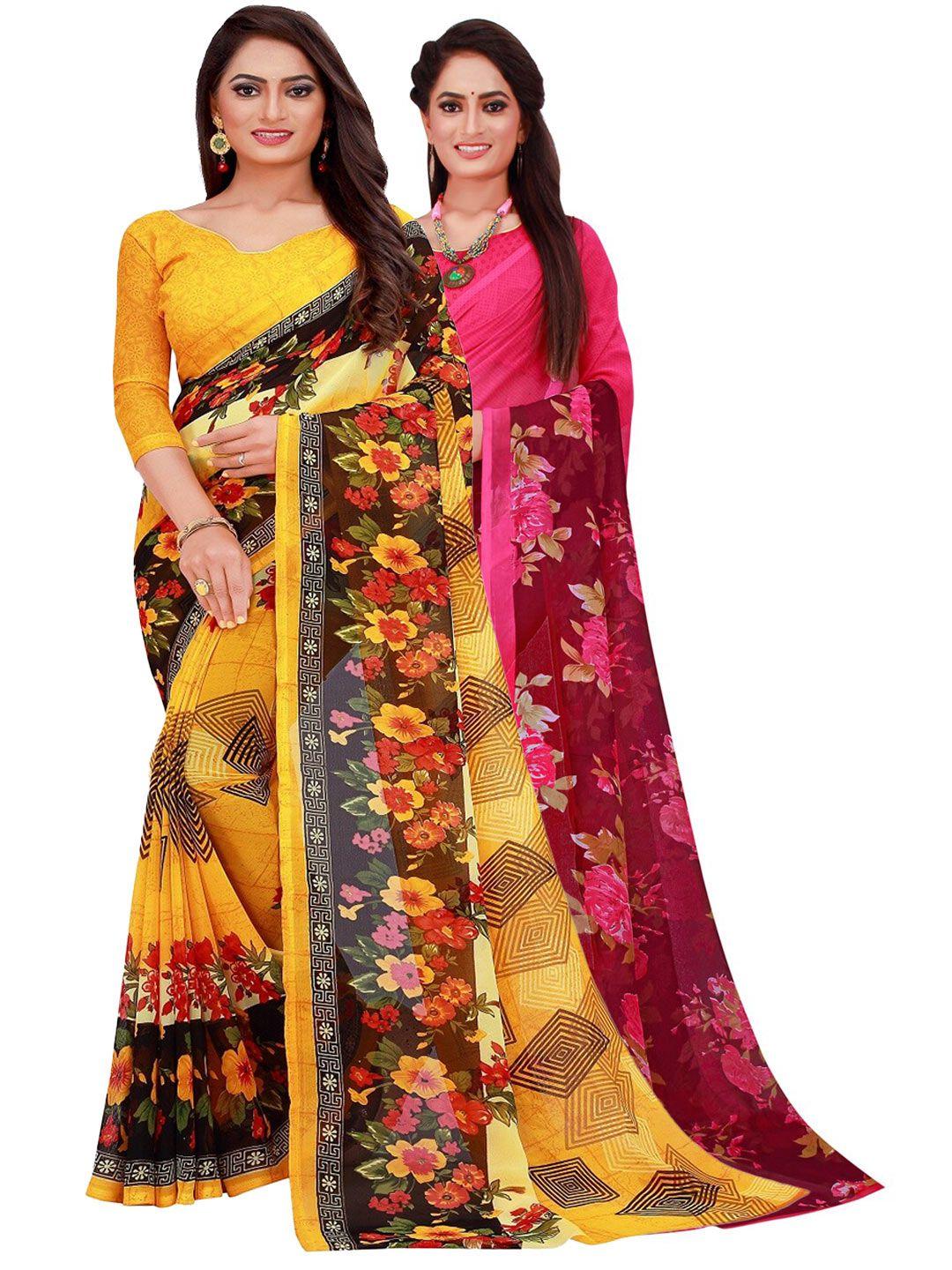 saadhvi multicoloured floral pure georgette saree