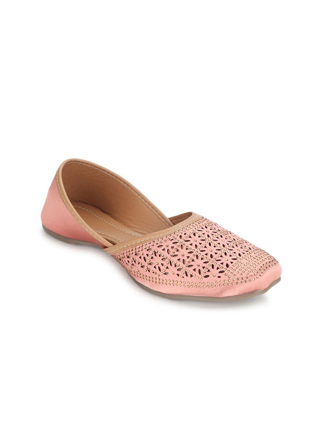 myra women pink mojaris with laser cuts flats