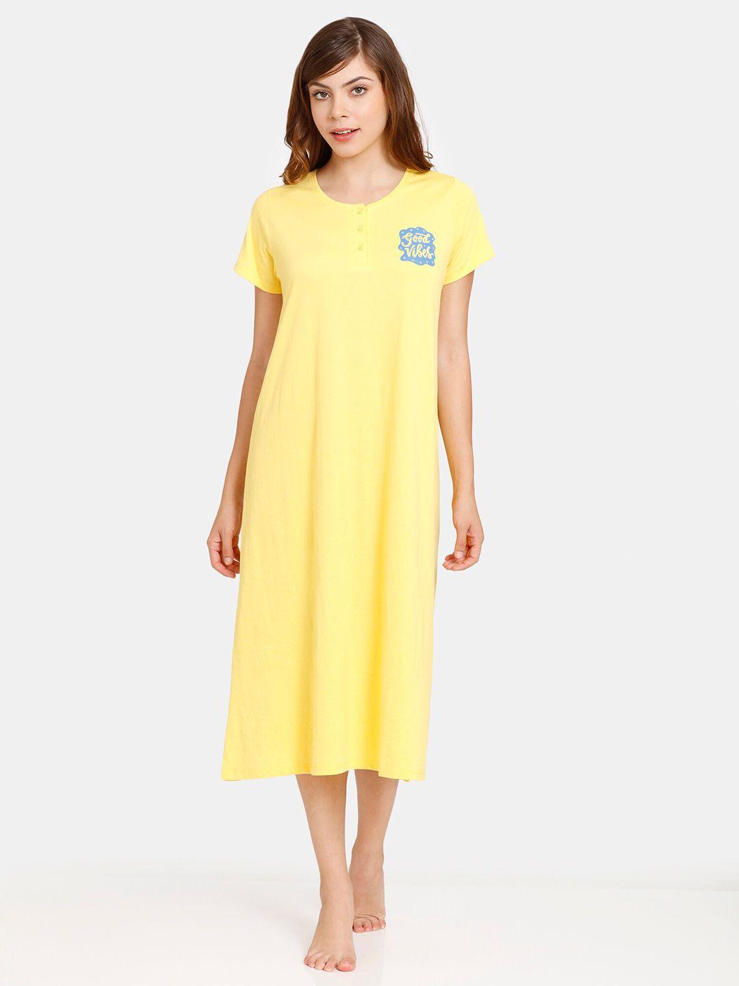 rosaline by zivame women yellow printed nightdress