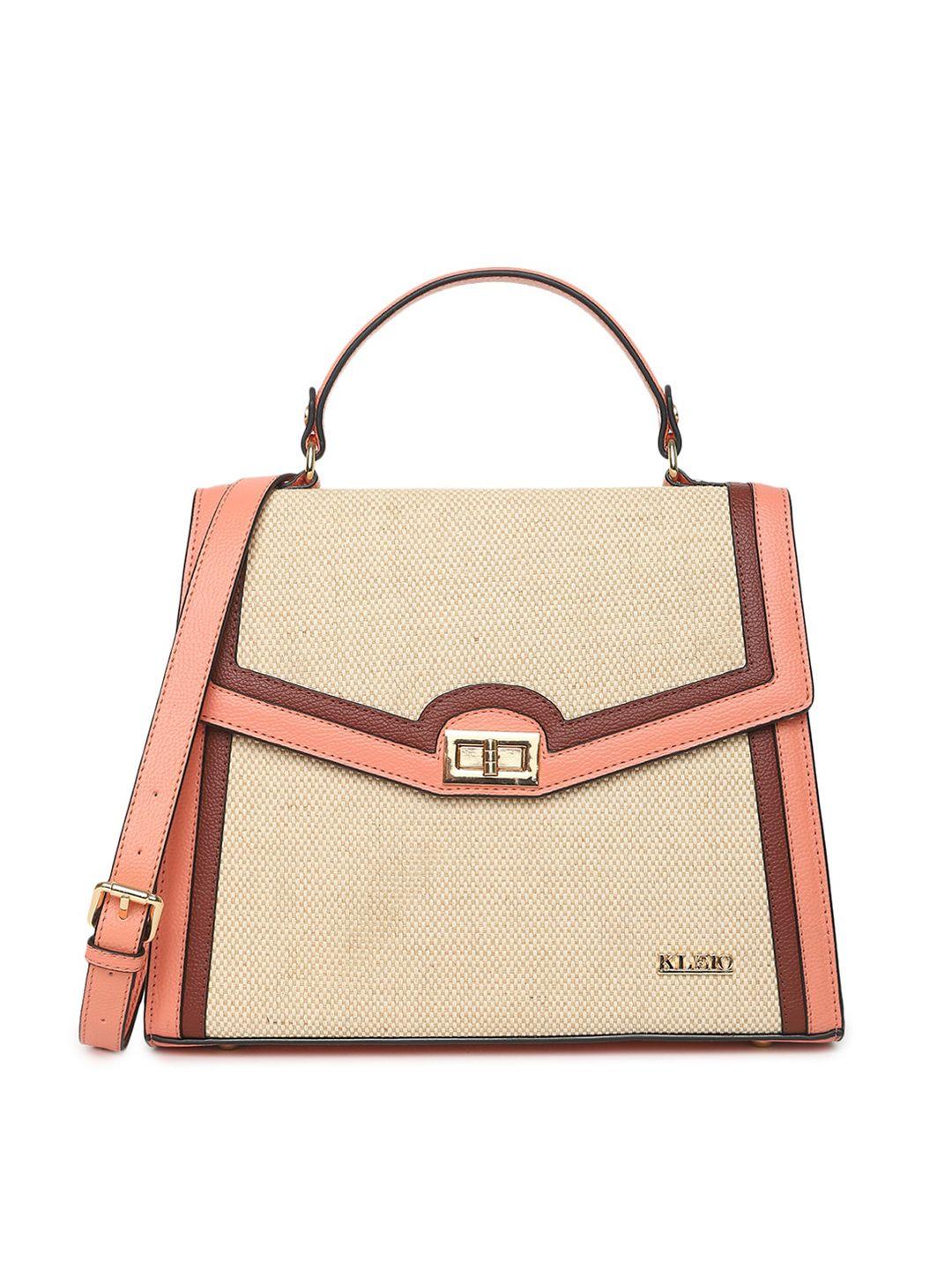 kleio peach & beige textured pu structured satchel